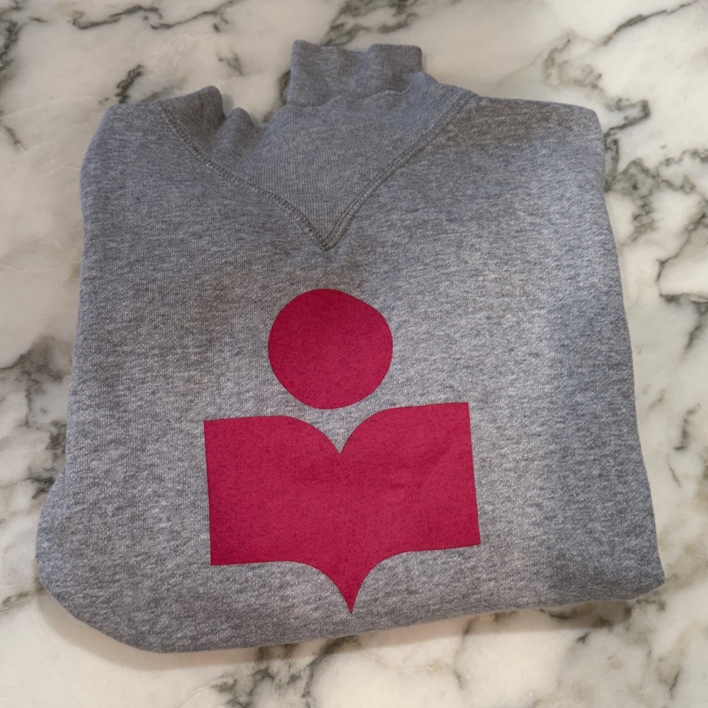 Isabel Marant Pink Logo Gray Crew Neck Sweater - Picture 10 of 11